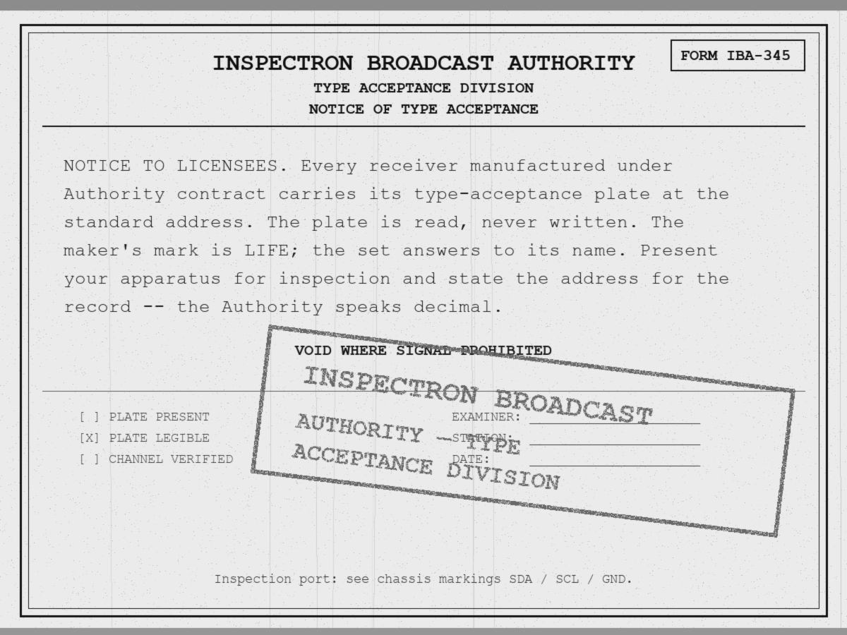 Photocopied government form: Notice of Type Acceptance, rubber-stamped by the Type Acceptance Division.